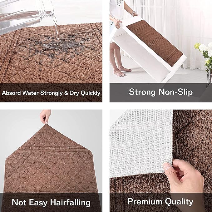 REFETONE Indoor Doormat, Front Back Door Mat 16"x24" Absorbent Rubber Backing Non Slip Door Mats, Low-Profile Resist Dirt Rugs, Machine Washable Door Rug Inside Floor Mat for Entryway, Chocolate
