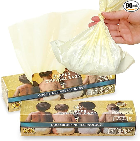 BOS, Odor-Sealing Dirty Diaper Trash Bags - Scent & Smell Free (Color: Cream Yellow) (Pack of 2)