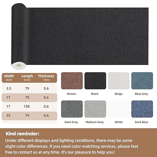 Fabric Repair Patch, 35X79 Inch Fabric Large Repair Tape, Self-Adhesive Patches for Furniture, Sofa, Car Interior, Shoes, Hand Bag, Clothing (Black, 35X79 Inch)