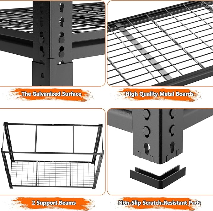Storage Shelves Heavy Duty, 48" L x 18" W x 72" H Garage Wire Shelving Unit Loads 2800LBS, 5-Tier Adjustable Metal Industrial Utility Shelf Rack for Kitchen, Laundry Room, Pantry, Warehouse, Basement