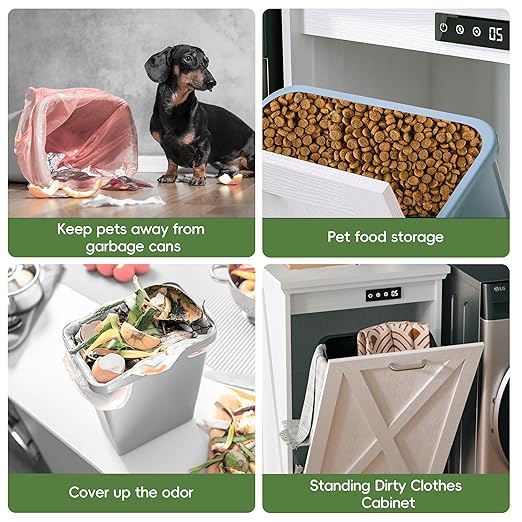 Betterhood Tilt Out Trash Can Cabinet, Hidden Trash Bin with Deodorizing & Negative Ion System, Pet-Proof Kitchen Waste Cabinet for Kitchen, Dining Room, Living Room (White, 2 * 10 Gallons)