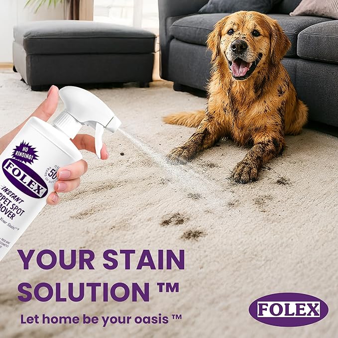 FOLEX Instant Carpet Spot Remover 128 oz - Powerful Stain Remover for Carpets, Upholstery & Rugs - Eliminates Pet Stains, Grease, Red Wine, Food, Makeup & More - With Reusable Cleaning Cloth - 2 Pack