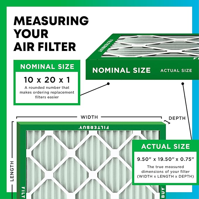 Filterbuy 10x20x1 Air Filter MERV 8 (MPR 700) Dust Defense Replacement (6-Pack), Electrostatic Pleated HVAC AC Furnace Filters, Made in USA (Actual Size: 9.50 x 19.50 x 0.75)