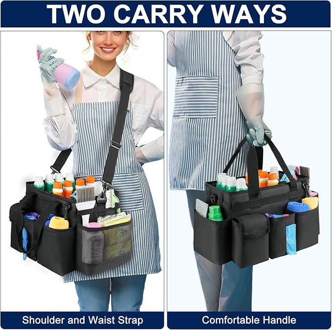 Cleaning Caddy,Cleaning Bag for Housekeepers,Cleaning Supplies Organizer with Handle,Black