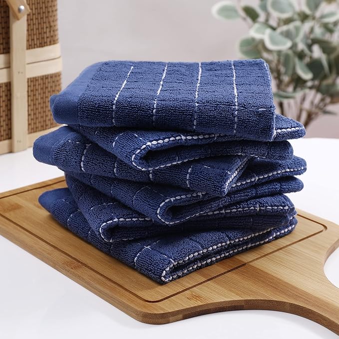 Homaxy 100% Cotton Terry Kitchen Dish Cloths, Ultra Soft and Absorbent Dish Towels for Kitchen, Suitable for Drying and Washing Dishes, 12 Pack, 12 x 12 Inches, Navy Blue