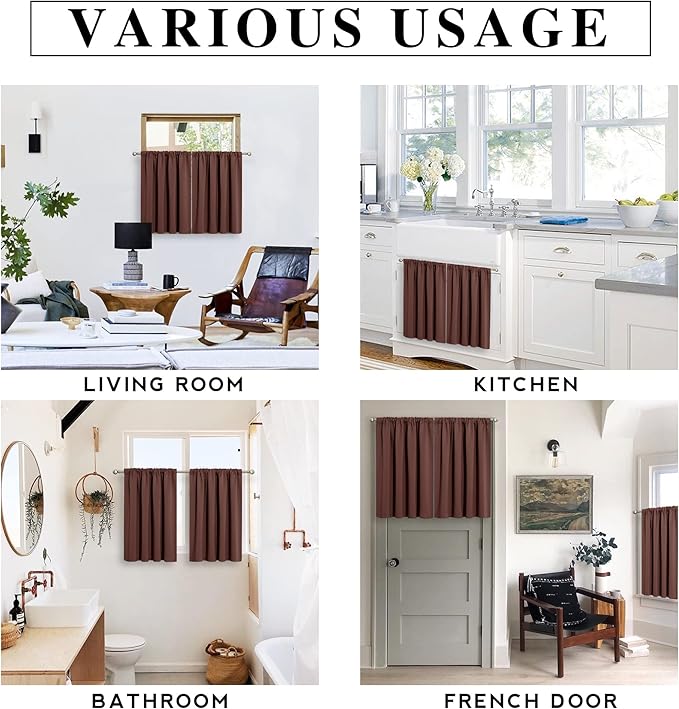 RYB HOME RV Curtains Blackout - Thermal Insulating Privacy Door Windows Camper Curtains for Kids Nursery RV Bunk Bedroom Windows Bathroom, Width 29 x Length 24, Chocolate Brown, 2 Pcs