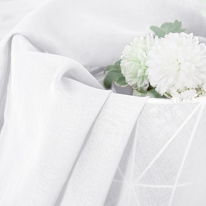 Tollpiz Sheer Curtains Linen Textured Bedroom Curtain Sheers Light Filtering Rod Pocket Voile Curtains for Living Room, 54 x 63 inches Long, White, Set of 2 Panels