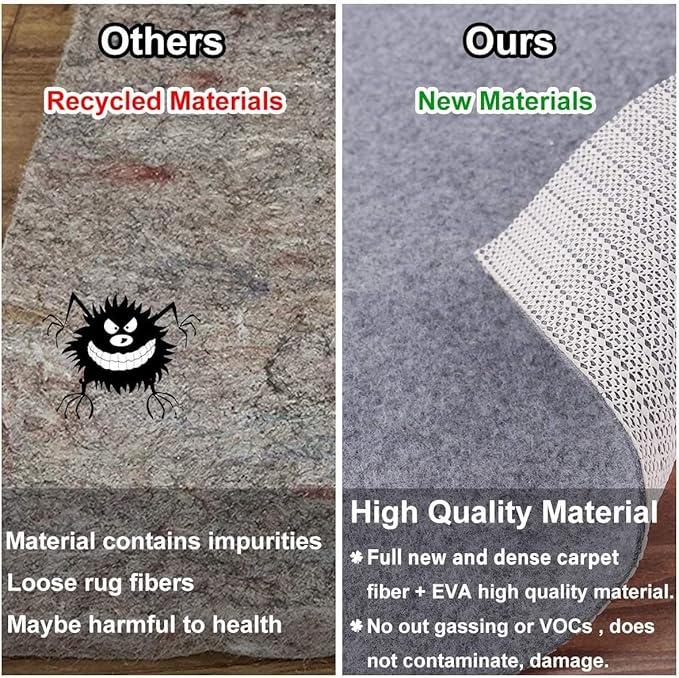 Non Slip Rug Pad Grippers - 9x12, 1/8" Thick, (Felt + Rubber) Double Layers Area Carpet Mat Tap, Provides Protection and Cushioning for Hardwood or Tile Floors