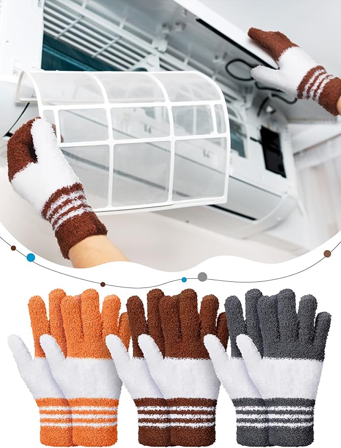 Patelai 3 Pairs Microfiber Plant Dusting Gloves Leaf Cleaning Gloves for Indoor Plants, Blinds, Furniture, House(Small,Gray, Orange, Brown)