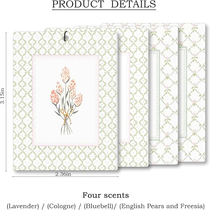 Elegant Rustic Floral Car Air Freshener 4 Pcs, Cottagecore Flower Hanging Scents Air Freshener for Women Girls Gifts, Pastel Leaf Floral Scented Car Accessories Decor for Room Closet Drawer