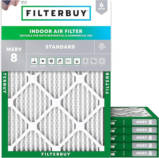 Filterbuy 28x30x1 Air Filter MERV 8 (MPR 700) Dust Defense Replacement (6-Pack), Electrostatic Pleated HVAC AC Furnace Filters, Made in USA (Actual Size: 27.75 x 29.75 x 0.75)