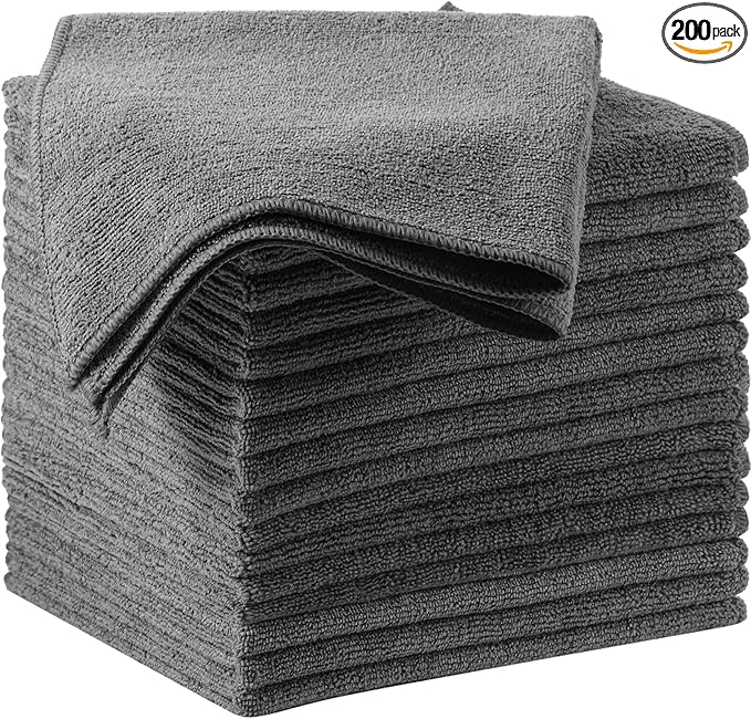 200 Pcs Microfiber Cleaning Cloth 16x16 Inch Microfiber Towels for Car Ultra Absorbent Cleaning Rags Reusable Lint Free Streak Free Detailing Towel for Car Washing Drying Dusting (Gray)