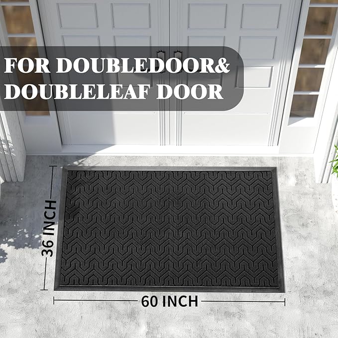 Yimobra Extra Large Door Mat Outside Entrance 60x32, Waterproof Heavy Duty Outdoor Mats for Front Door, Non Slip Rubber Entry Mat for Garage Patio, Easy Clean, Black