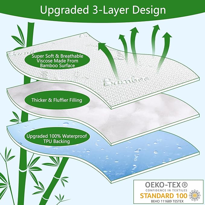 GOONIK 2 Pack Waterproof Crib Mattress Protector, Bamboo Viscose Breathable Crib Mattress Pad Cover for Baby Mattress with 4-13 inches Deep Pocket