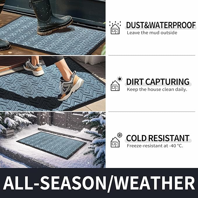 Yimobra Large Door Mat Outside Entrance 47x32, Waterproof Heavy Duty Outdoor Mats for Front Door, Non Slip Rubber Entry Mat for Garage Patio, Easy Clean, Mix Blue
