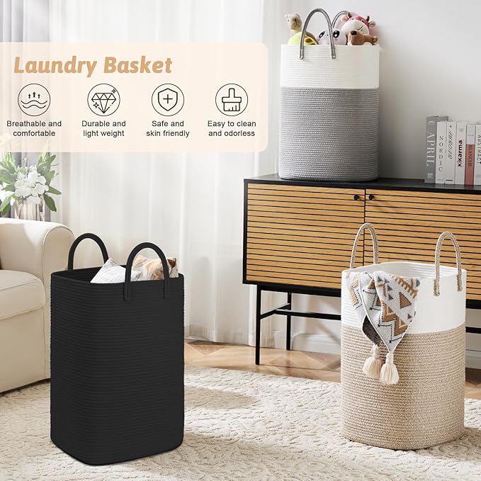 Laundry Basket,Woven Cotton Rope Laundry Hamper,60L Versatile Storage for Dirty Clothes,Baby Toys,and Blankets in Bathroom, Nursery,and Living Room