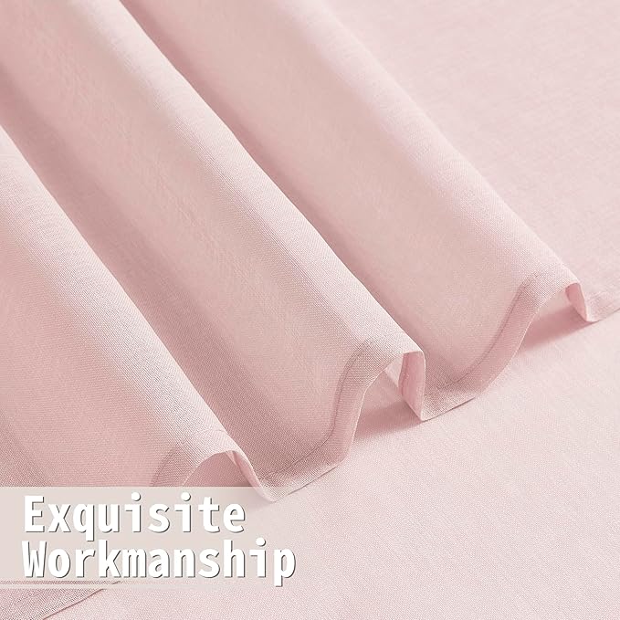 Tollpiz Sheer Door Curtain Closet Linen Textured Curtains Sheer Doorway Light Filtering Voile Patio Glass Door Rod Pocket Curtain French Door, 54 x 72 inches Long, Pink, Set of 1 Panel