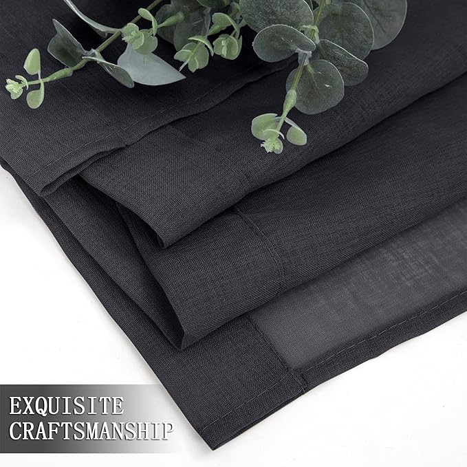 Tollpiz Short Sheer Curtains Linen Textured Living Room Curtain Sheers Light Filtering Rod Pocket Voile Curtains for Bedroom, 42 x 45 inches Long, Black, Set of 2 Panels