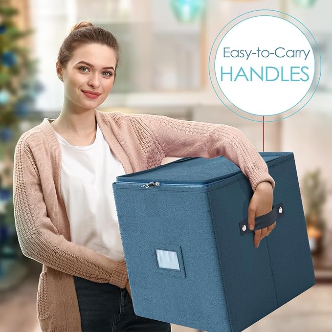 Hearth & Harbor Christmas Ornament Storage Box With 4 Inner Tray Dividers - Non-Woven Ornament Storage Container For 64 Holiday Ornaments or Decorations