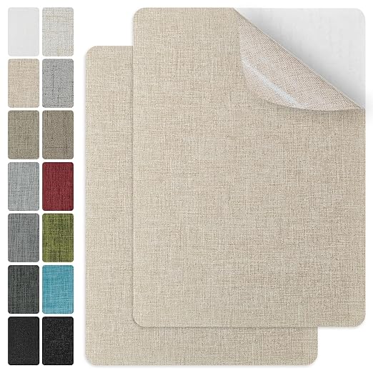 J.CARP 2Pcs Linen Repair Patches, Large Self-Adhesive Fabric Patch for Sofas, Couch, Furniture, Car Seats (8 * 11 inches-2PCS Beige)