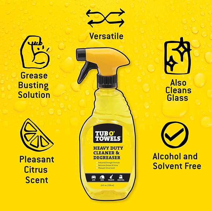 Tub O' Towels Heavy Duty Cleaner and Degreaser Spray Helps in Removing Oil Tar Paint Dirt Caulk Grease Grime Gunk Epoxies, Industrial Strength, Home & Auto, Made In USA, Citrus Scent, 24oz, 2-Pack
