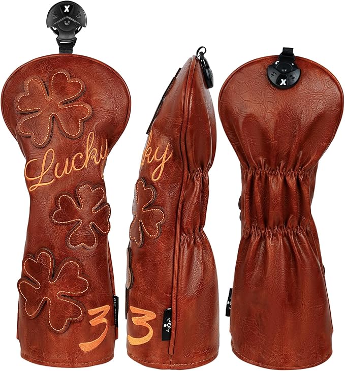Golf Headcovers Golf Club Head Covers Four Leaf Clover Good Luck Charm - Clover Style Premium Leather Driver Fairway(FW) Wood Hybrid(UT) with Number Tags