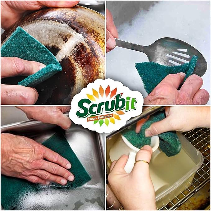 Scouring Pads - Heavy Duty Household Cleaning Scrubber with Non-Scratch Anti-Grease Technology - Reusable Scrubbing Pads – Green, 24 Pack