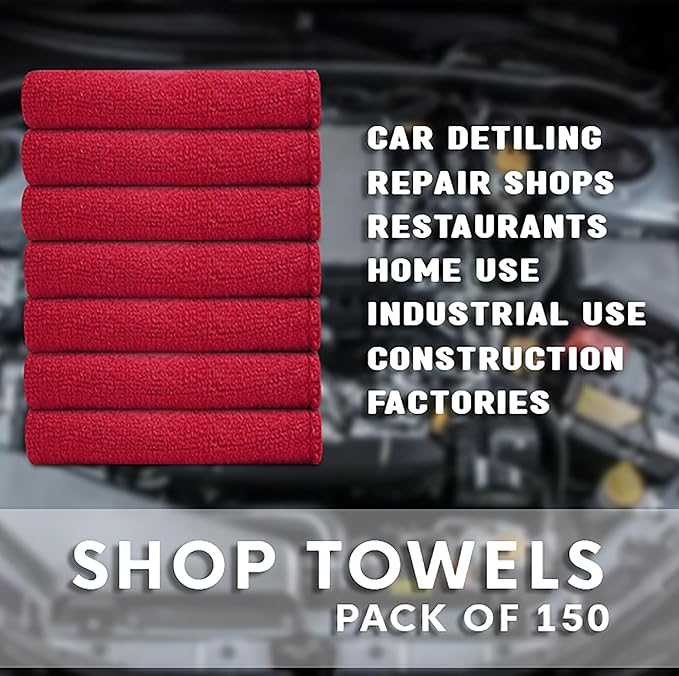 Cotton Shop Towels - Pack of 50 Cleaning Rags 12'' x 14'' - Super Soft and Absorbent Shop Rags for House - Multipurpose Cleaning Towels for Automobiles, Industries, Garage