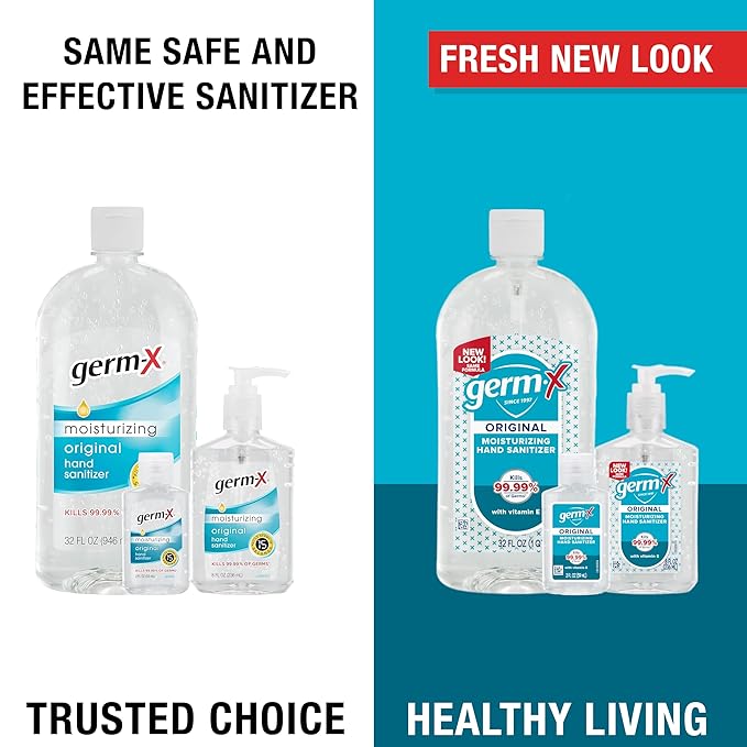 Germ-X Original Hand Sanitizer, Non-Drying Moisturizing Gel with Vitamin E, Instant and No Rinse Formula, Bulk Mini Travel Size for On-The-Go, 2 Fl Oz (Pack of 48)