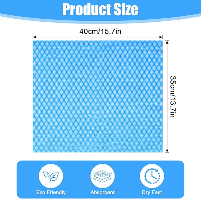 JIEYAO 300 Pcs Disposable Dish Cloths, Non-Woven Cleaning Towels Reusable Kitchen Handy Wipes 15.7x13.7 Inch Blue Disposable Rags for Kitchen Bathroom Office Household Cleaning