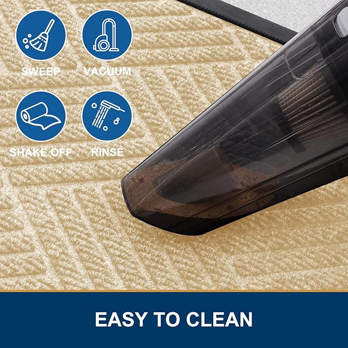 Smiry Front Door Mat Outside Entrance, Heavy Duty Outdoor Indoor Natural Rubber Doormat, Non Slip, Trap Dirt and Moisture, Easy Clean, Low Profile Patio Porch Entryway Mat, 47x32, Beige