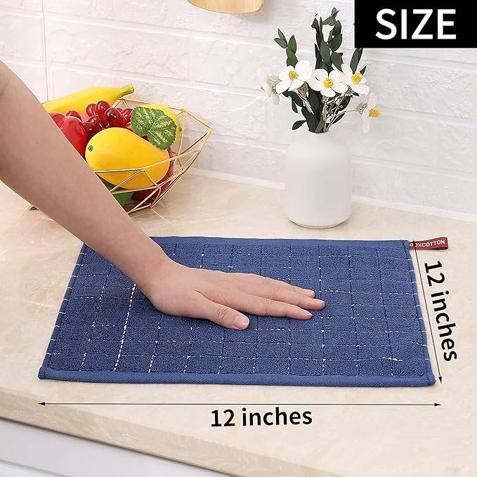 Homaxy 100% Cotton Terry Kitchen Dish Cloths, Ultra Soft and Absorbent Dish Towels for Kitchen, Suitable for Drying and Washing Dishes, 12 Pack, 12 x 12 Inches, Navy Blue