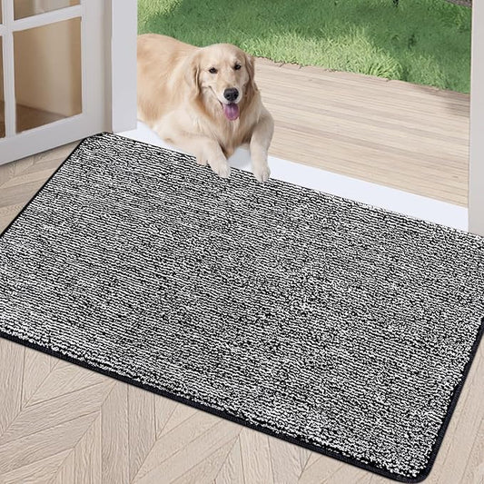 REFETONE Indoor Doormat, Front Door Mat 24"x36" Absorbent Rubber Backing Non Slip Back Door Mats, Washable Low-Profile Inside Floor Mat Door Rugs for Entryway, Resist Dirt Mud Mat for Dogs, Black