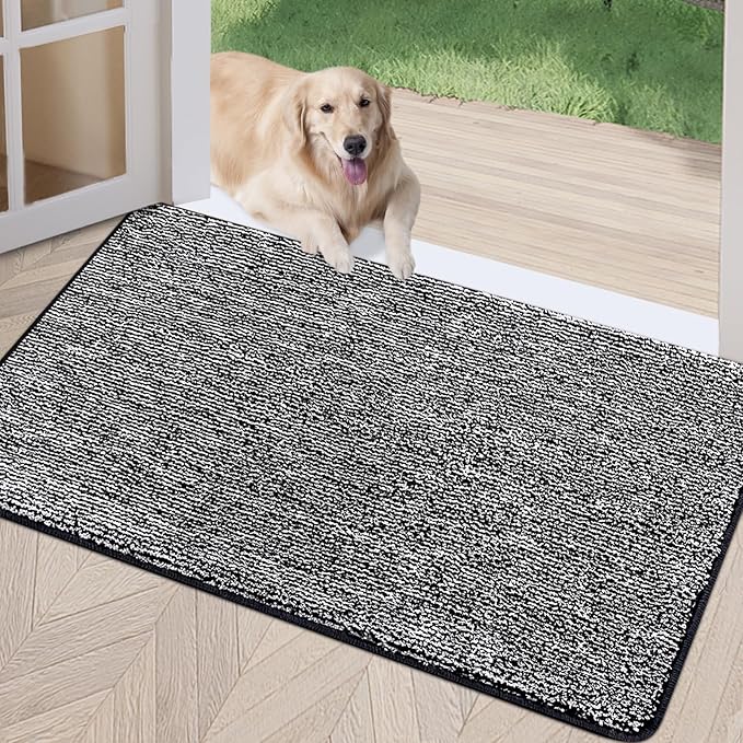 REFETONE Indoor Doormat, Front Door Mat 36"x59" Absorbent Rubber Backing Non Slip Back Door Mats, Washable Low-Profile Inside Floor Mat Door Rugs for Entryway, Resist Dirt Mud Mat for Dogs, Black