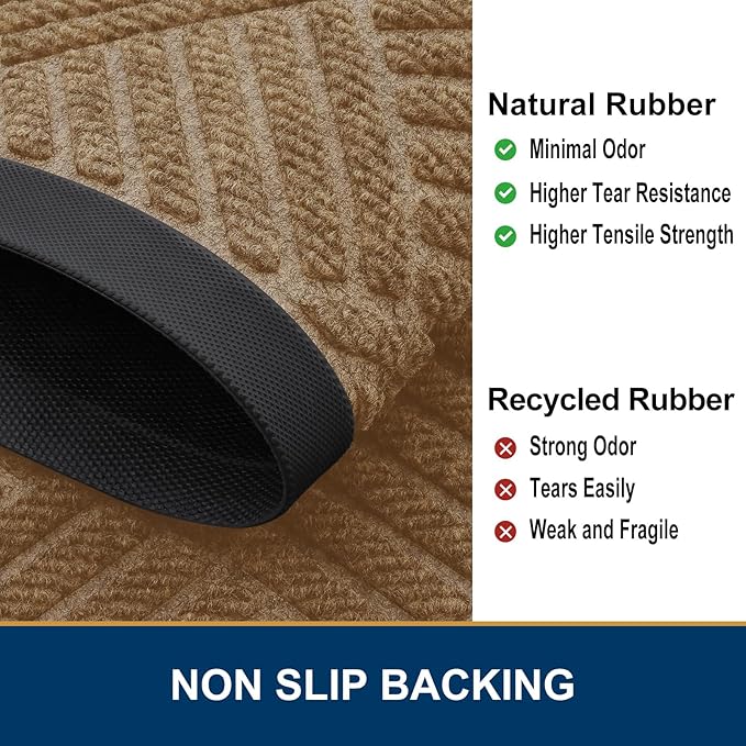 Smiry Front Door Mat Outside Entrance, Heavy Duty Outdoor Indoor Mat, Natural Rubber Doormat, Non Slip, Trap Dirt and Moisture, Easy Clean, Low Profile Patio Porch Entryway Mat, 59x23, Coffee