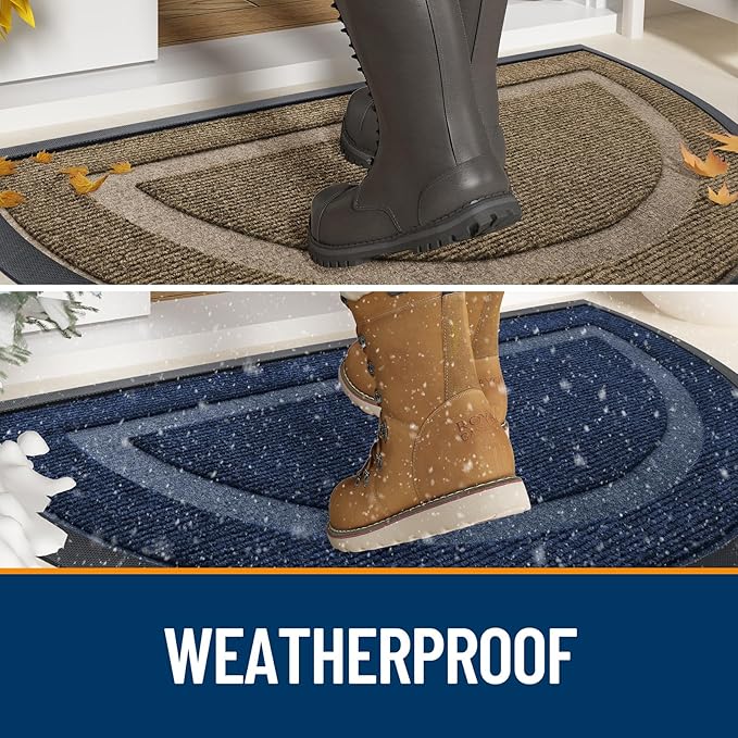 OLANLY Half Circle Door Mat Indoor Outdoor Entrance Welcome, Waterproof All-Season, All-Weather Doormat, Sturdy Natural Rubber, Low Profile, Easy Clean Patio Porch Entryway Mat, 47x23, Brown