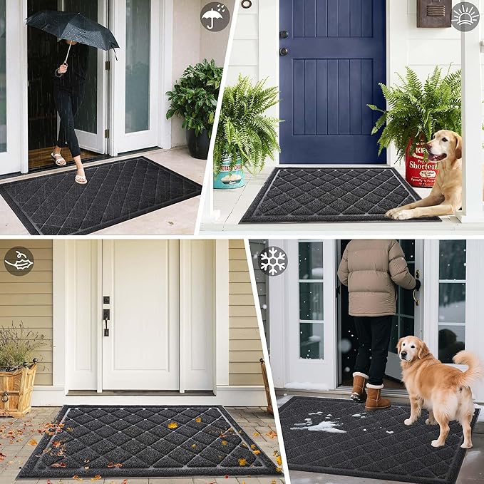 Front Door Mat Indoor Outdoor Entrance, 30" x 36" Heavy Duty All-Season All-Weather Waterproof Doormat Trap Dirt and Moisture Easy Clean Low Profile Patio Porch Entryway Mat