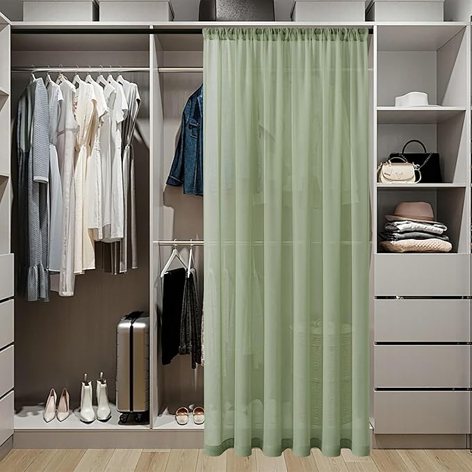 Tollpiz Sheer Door Curtains Closet Linen Textured Curtain Sheers Doorway Light Filtering Voile French Door Rod Pocket Curtains Patio Door, 54 x 63 inches Long, Sage Green, Set of 1 Panel