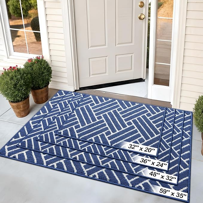 OLANLY Indoor Door Mat, 36x24 Inch, Dirt Resistant and Absorbent, Non-Slip Rubber Backing Floor Mats, Easy Clean Low-Profile Doormat for Entryway, Front Door, and Inside Entrance, Navy
