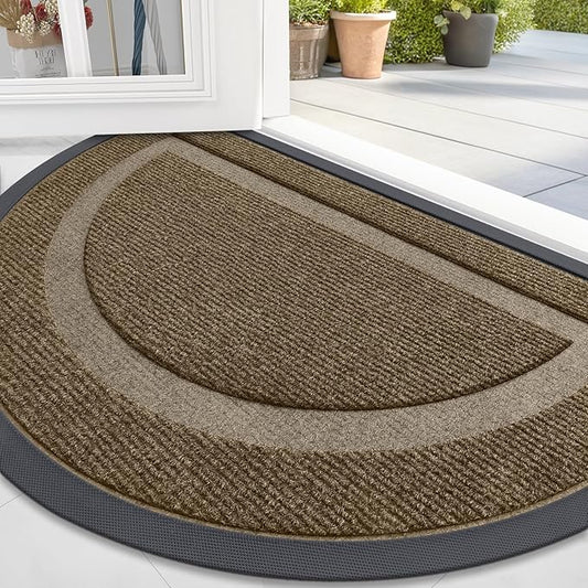 OLANLY Half Circle Door Mat Indoor Outdoor Entrance Welcome, Waterproof All-Season, All-Weather Doormat, Sturdy Natural Rubber, Low Profile, Easy Clean Patio Porch Entryway Mat, 71x47, Brown