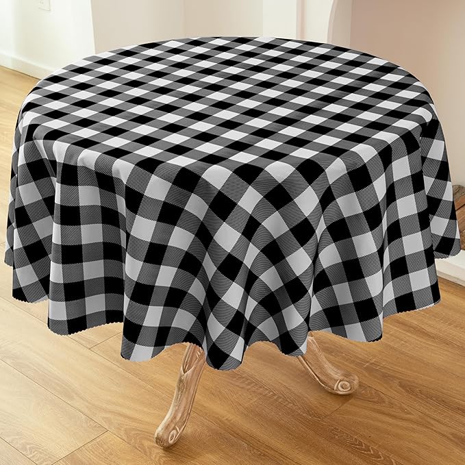 Waterproof Plaid Tablecloth Fabric - Round 50 Inch Classic Gingham Checker Table Cloth for Indoor/Outdoor Use - Buffalo Table Cover for Picnics, BBQs, and Parties