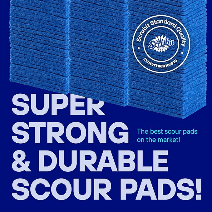 SCRUBIT 50 Pack Scouring Pad - Heavy Duty Scrub Pads for Cleaning Dishes - Non-Scratch Reusable Scrubbing - Blue