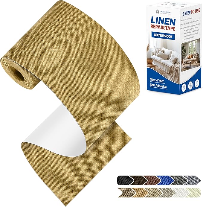 KING MOUNTAIN Linen Repair Patches, Self-Adhesive Fabric Patches, 4 X 63 inch Extra Size, Multi Color, Can be Used for Sofa Repair and Linen Clothes Repair (Yellow)