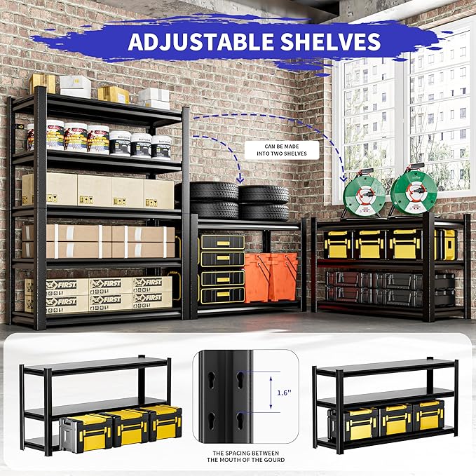 3 Pieces Garage Shelving,87"X48"X24"Inches,Heavy Duty Sturdy Steel Thickened Metal Shelves for Storage,Garage Storage Shelves,Black Shelving Unit Shelf Rack Industrial Shelving Shelf