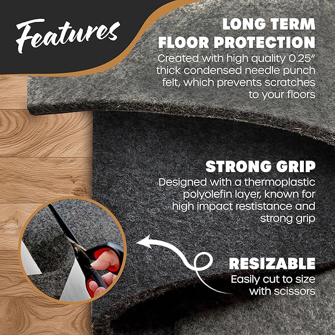 Nevlers 3x5 Rug Pad Non Slip Rug Stoppers to Prevent Sliding | Rug Grippers for Area Rugs on Hardwood Floors & Hard Surfaces | 1/4" Thick Dual Layer Felt & Rubber No Slip Rug Grip Pad & Carpet Gripper