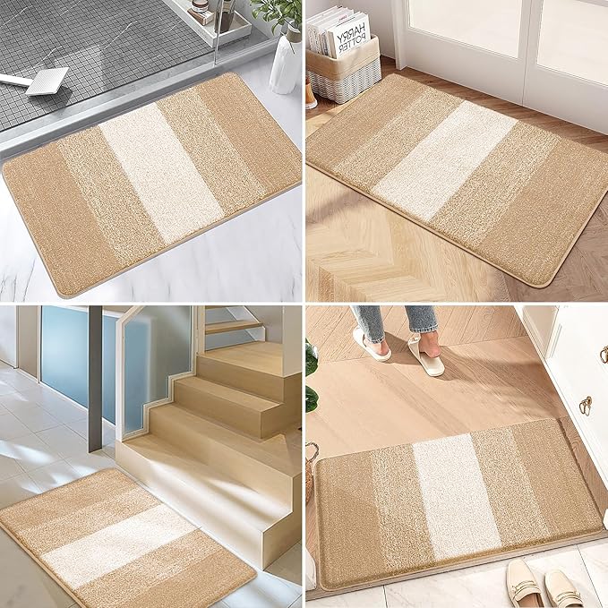 Kitinjoy Indoor Outdoor Door Mat, 47x24 Non-Slip Absorbent Dirt Trapper, Low-Profile Washable Inside Entrance Front Floor Mat, Sturdy Soft Entry Doormats for Entryway, Beige
