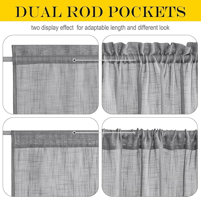 NICETOWN French Door Curtain Panel - Durable Front Door Window Curtain, Light Filtering Semi Sheer Drape for Glass Window, Tieback Included (Dark Grey, 1 Panel, 52 inches by 40 inches)