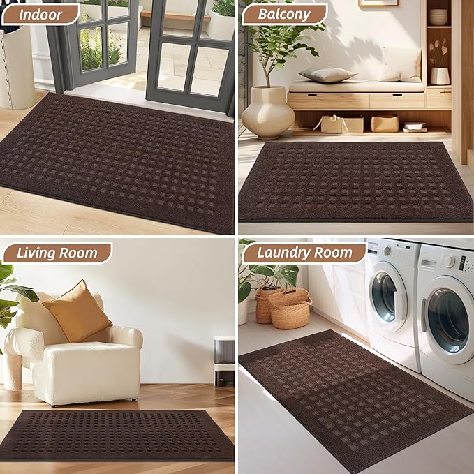 BEQHAUSE Waffle Door Mats Indoor 20"x32", Dog Mat for Muddy Paws Absorbent and Dirt Resist Floor Mats Non-Slip Washable Rugs for Entryway, Welcome Mat for Front Back Door, Muddy Wet Shoes, Dark Brown