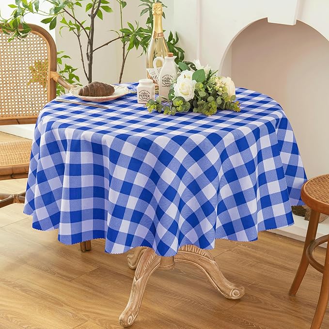 Waterproof Plaid Tablecloth Fabric - Round 25 Inch Classic Gingham Checker Table Cloth for Indoor/Outdoor Use - Buffalo Table Cover for Picnics, BBQs, and Parties