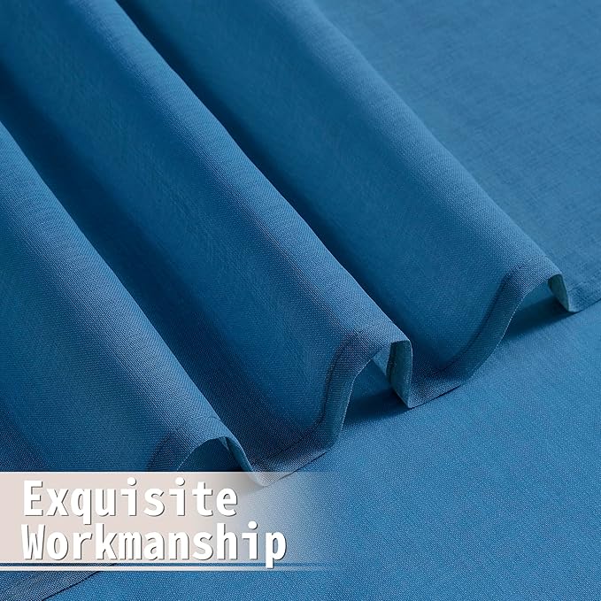 Tollpiz Short Sheer Door Curtain Closet Linen Textured Curtain Sheers Doorway Light Filtering Voile Patio Glass Door Rod Pocket Curtains French Door, 54 x 54 inches Long, Classic Blue, Set of 1 Panel
